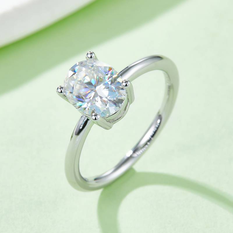 Classic蛋形S925银镀白金MoissaniteWomen's Ring3.0ctD级